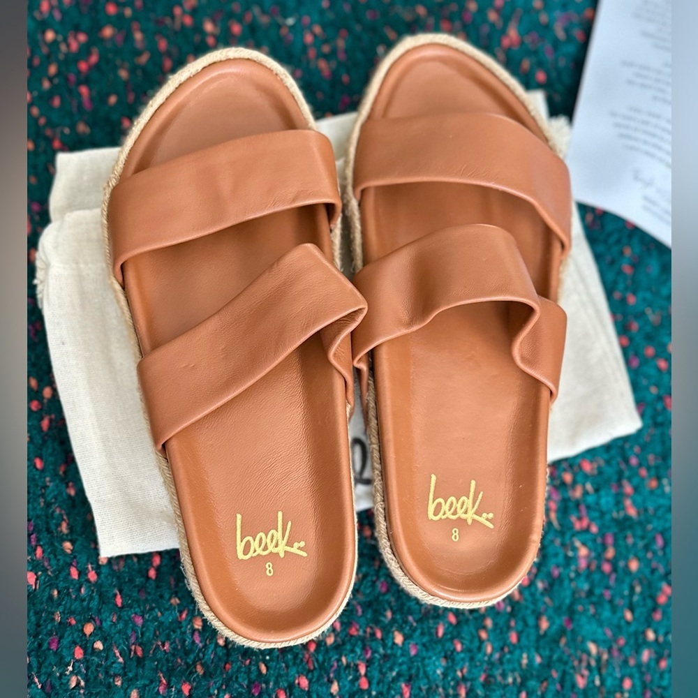 beek Twinspot Leather Platform Sandals NWT Tan Size 8 - Picture 5 of 15